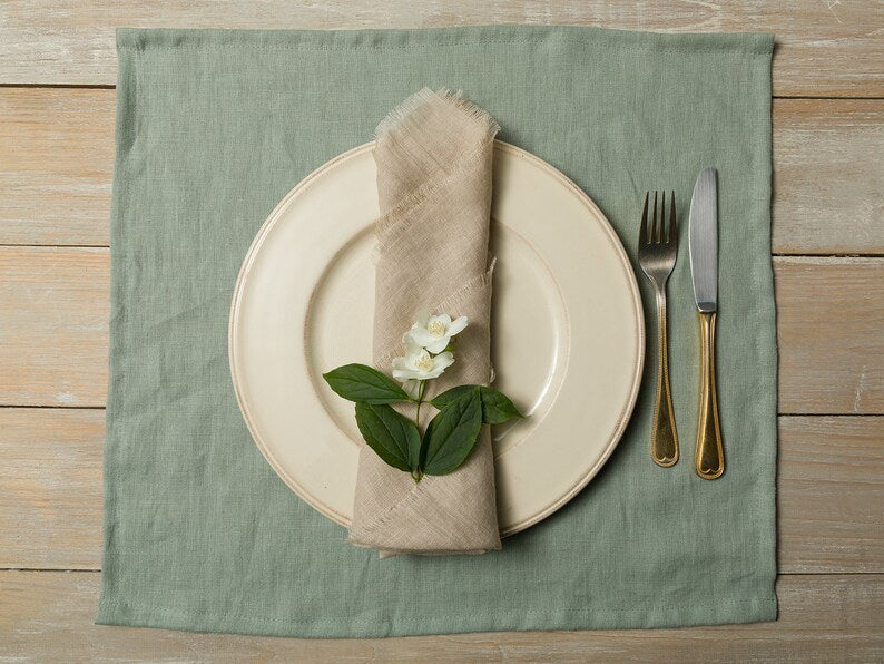 Leinen Tischsets, gewaschenes Leinen, 37 x 45 cm, Set von 2, 4, 6