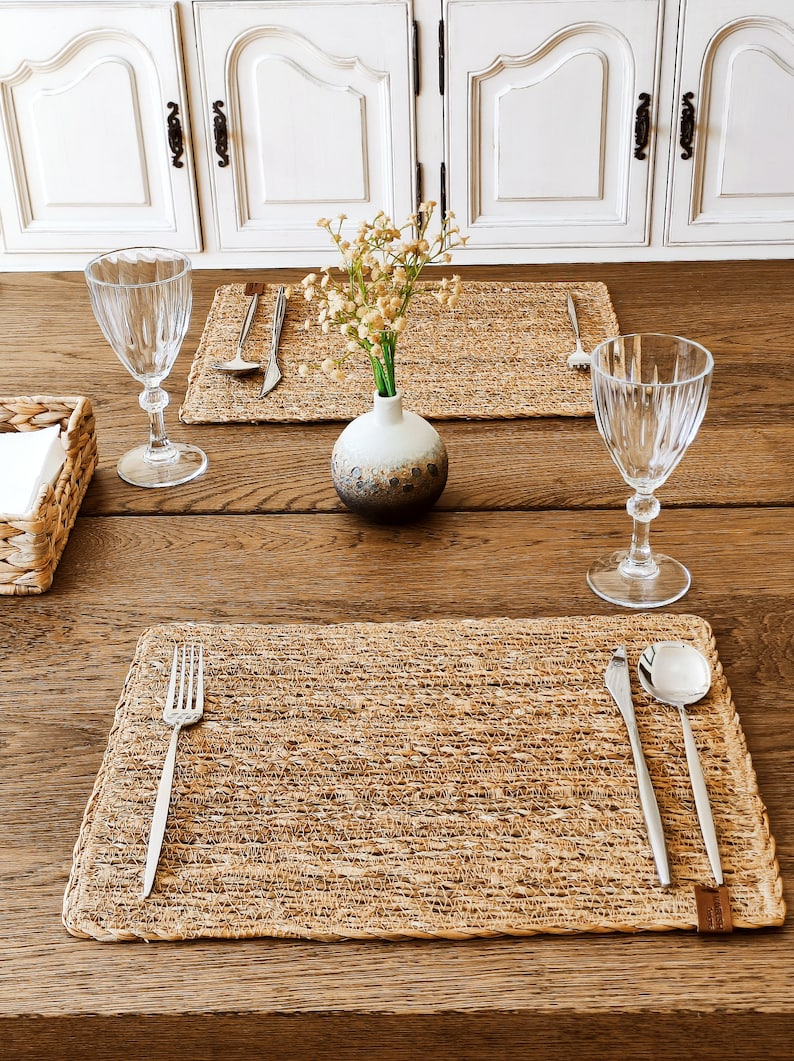 Rechteckige, aus Seetang gewebte Platzsets (2er-Set), Naturmaterial, 45 x 30 cm, rustikaler Stil