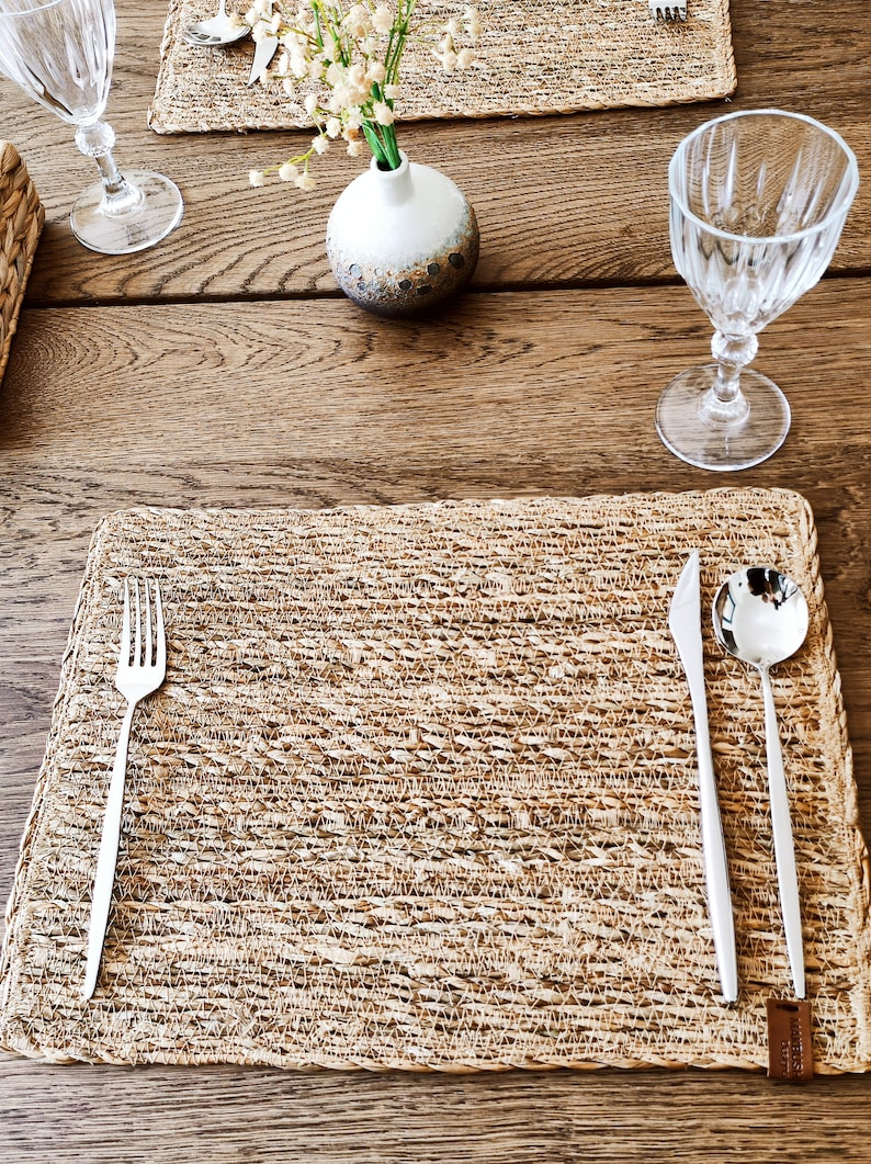 Rechteckige, aus Seetang gewebte Platzsets (2er-Set), Naturmaterial, 45 x 30 cm, rustikaler Stil