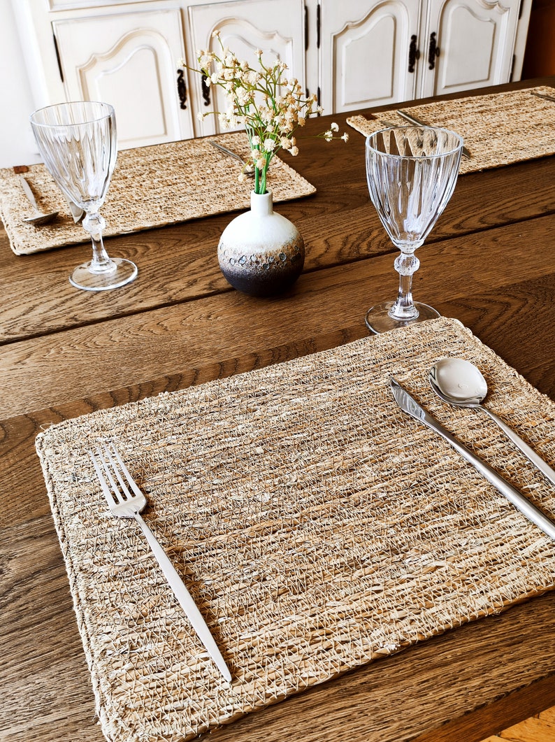 Rechteckige, aus Seetang gewebte Platzsets (2er-Set), Naturmaterial, 45 x 30 cm, rustikaler Stil