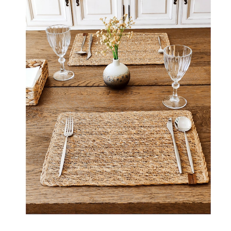 Rechteckige, aus Seetang gewebte Platzsets (2er-Set), Naturmaterial, 45 x 30 cm, rustikaler Stil