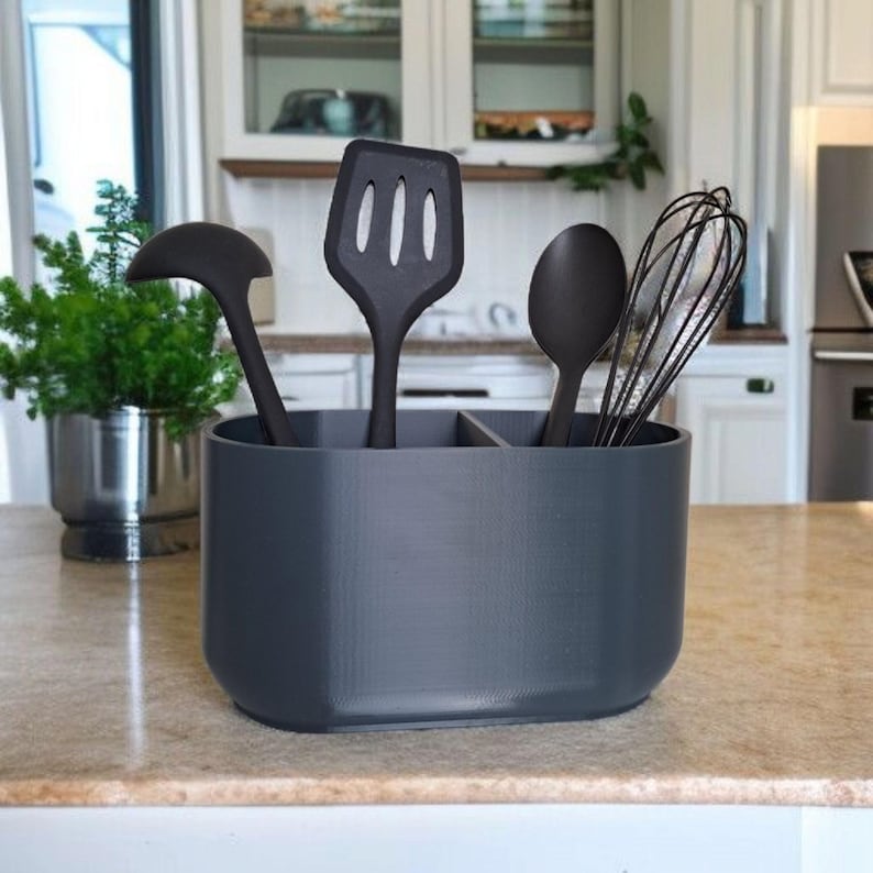 Utensilienhalter mit 2 Fächern, 230 x 123 x 120 mm, Minimalistischer Küchen-Organizer, Modern, Freistehend