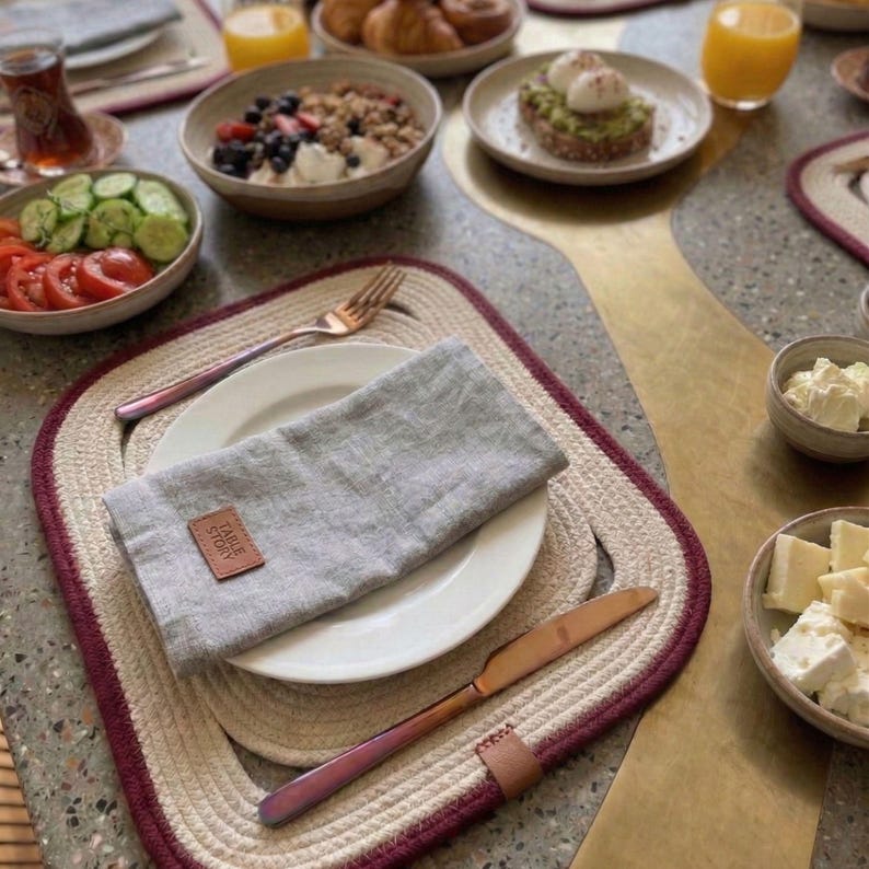 Quadratische Tischsets aus Baumwollseil, gewebte Tischsets im Landhausstil, moderne Küchentischdekoration