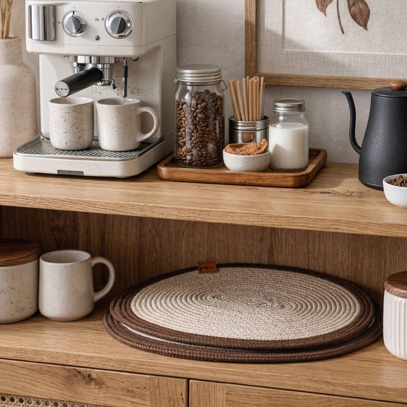 Ovale Tischsets aus Baumwollseil, zweiteiliges Set, gewebte Tischsets im Bohème-Landhausstil, handgefertigte rustikale Tischdekoration
