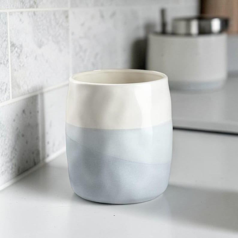 Keramik Utensilienhalter gerippt – Küchenutensilien Topf Organizer für Arbeitsplatte, 15 cm, Zweifarbig