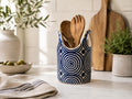 Blauer Keramik-Utensilienhalter, handbemalter Küchenbehälter, Löffelhalter
