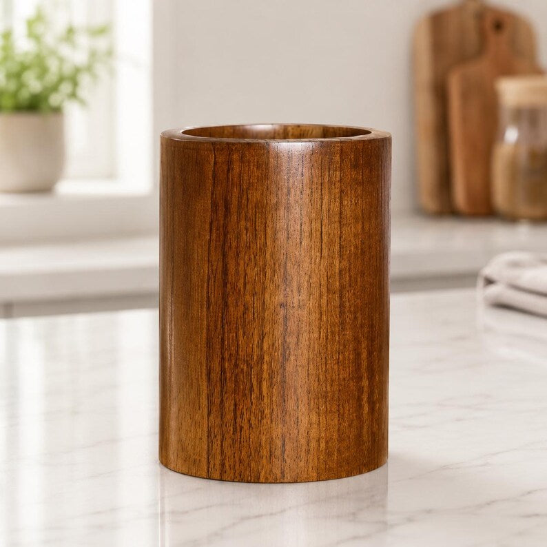Bambus Utensilienhalter, Aufbewahrungs-Organizer für Küche und Schreibtisch, 8,7 cm Durchmesser, 14,7 cm Höhe, Naturholz