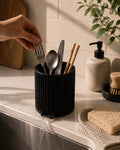 Utensilienhalter mit Ablaufschale, Besteckorganizer, geripptes Design, für Küchenutensilien