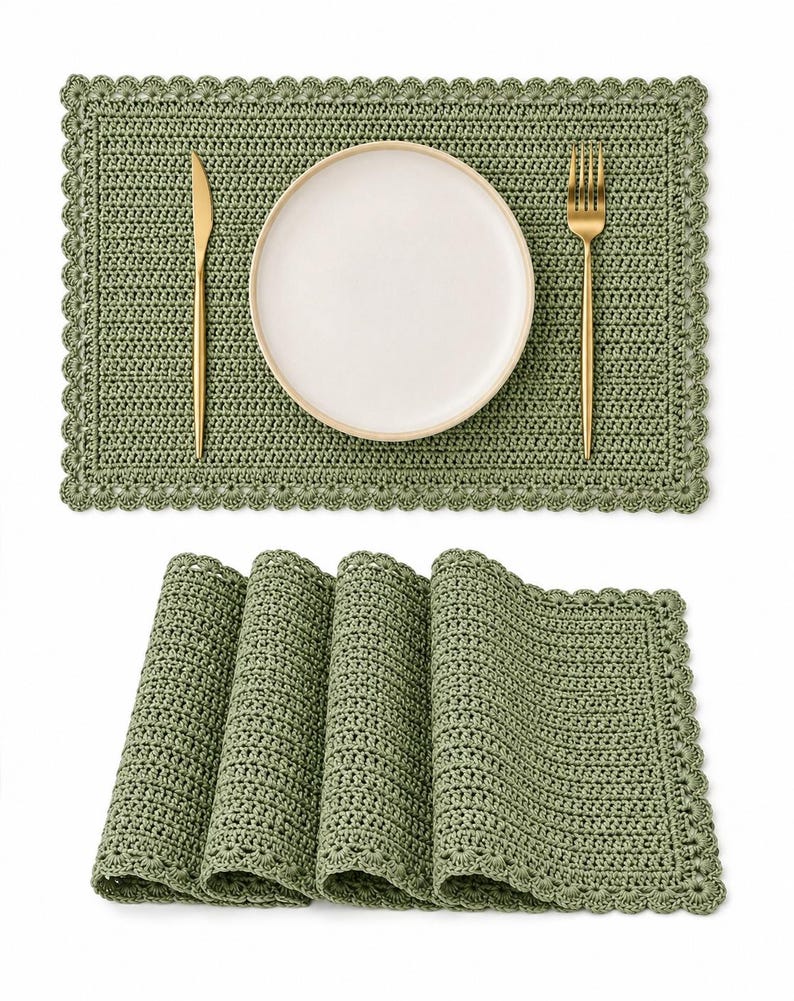 Gehäkeltes Platzset im Landhausstil, salbeigrün, 30 x 45 cm
