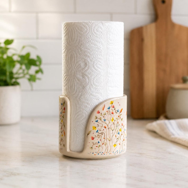 Keramik-Taschentuchhalter mit floralem Muster, handgefertigter Tisch-Toilettenpapierhalter