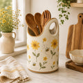 Keramik Küchenutensilienhalter mit Sonnenblumen-Bienen-Motiv, handbemalt, Höhe 25 cm, Landhaus-Stil